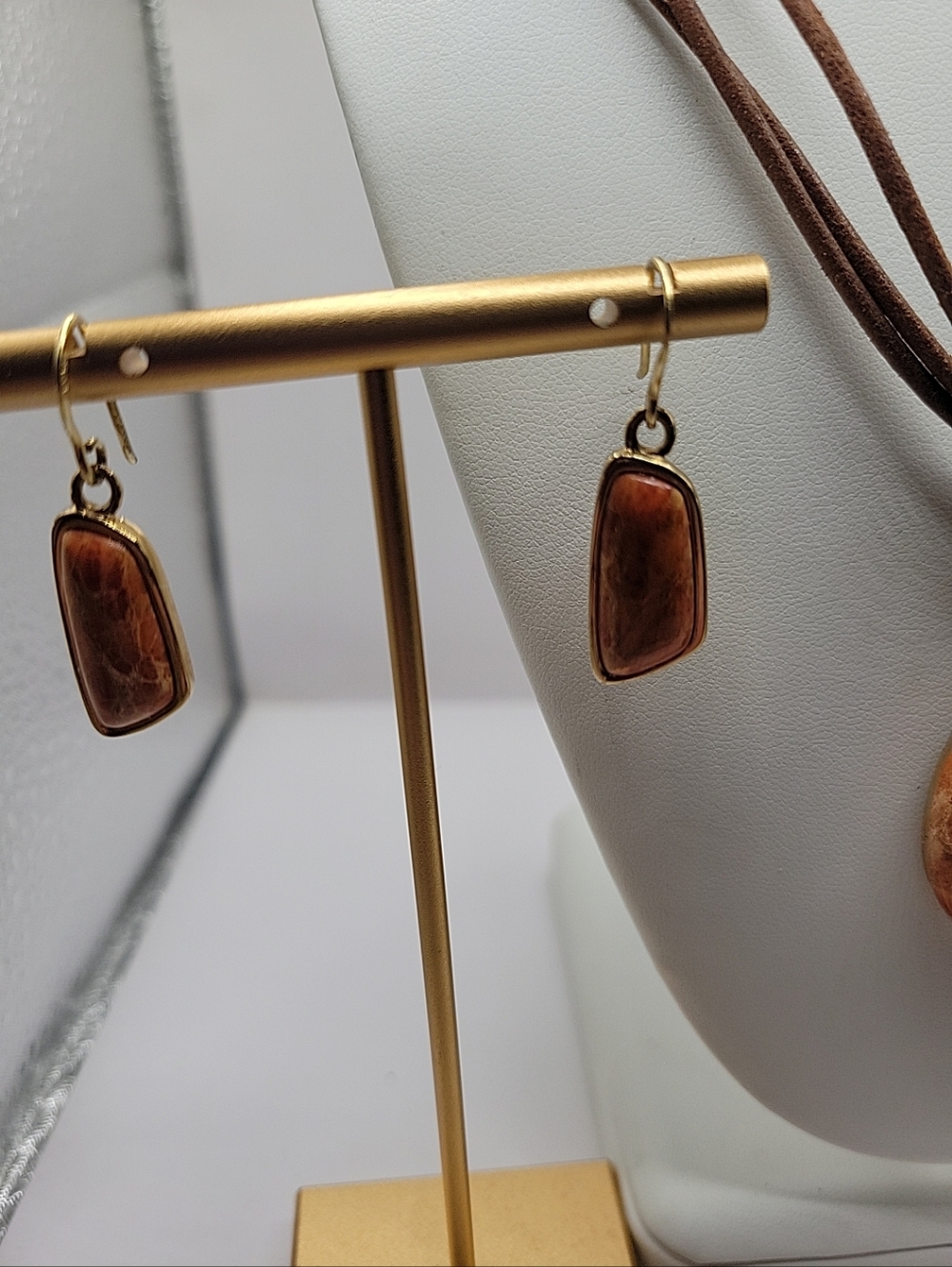 Barse Signed Sponge Coral Necklace And Earring Set With Leather Cord Western - Picture 7 of 10